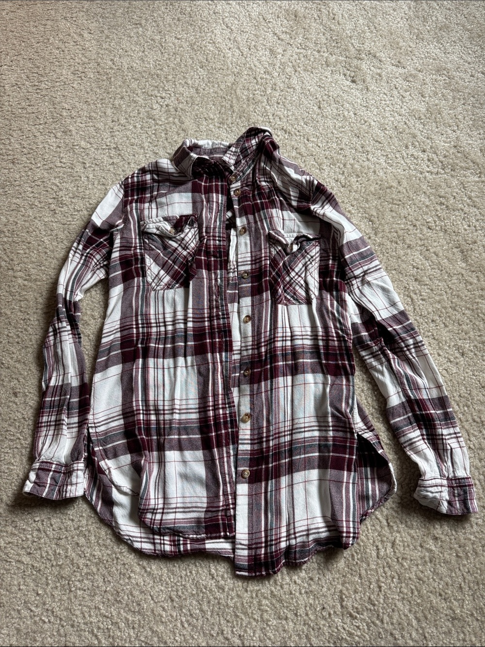 BDG Burgundy and White Plaid Button-Down Shirt
